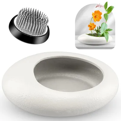Ikebana-Vasen-Set mit Blumenfrosch, 4 cm, Keramik, weiß