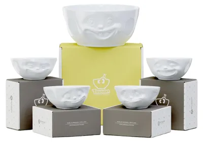 Produktbild von FIFTYEIGHT Schalen und Schüssel Set 5-tlg. Nr 002 Motive: Durchgeknallt | Grinsend | Glücklich | Lecker | Lachend