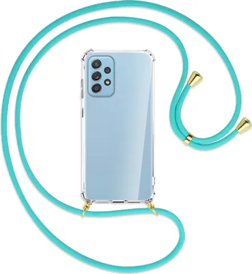 Produktbild von Handykette Backcover-Schutzhülle mit Band (Metall goldfarben) für Samsung Galaxy A52 4G / 5G, A52s 5G - türkis