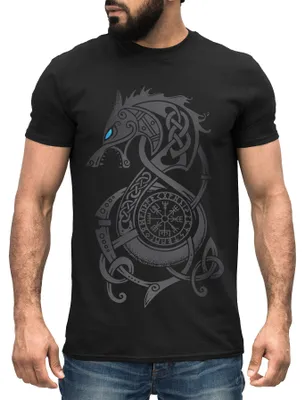 Produktbild von Herren T-Shirt Fenriswolf Fenrir Wikinger Kompass nordisch Vegvisir Wolf Asgard Neverless® schwarz M