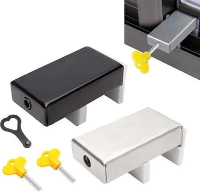 Image de 2 poignées de sécurité en acier avec 3 clés, pour portes coulissantes, fenêtres, portes et portes de meubles