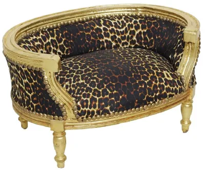 Produktbild von Casa Padrino Barock Hundebett & Katzenbett Leopard Muster / Antik Gold - Handgefertigtes Hunde & Katzen Sofa im Barockstil - Barock Hunde & Katzen Möbel - Barock Tiermöbel