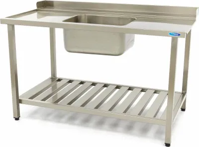 Immagine prodotto di Maxima - Tavolo per lavastoviglie Gastro - 120 x 75 cm - a sinistra - con lavello e schienale - incl. ripiano di stoccaggio