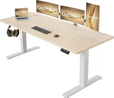 Imagen del producto de Escritorio eléctrico con ajuste de altura, 140 x 60 cm, color beige
