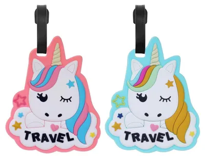 Immagine prodotto di Portachiavi in PVC con motivo unicorno, confezione da 2 pezzi, impermeabili, per identificare valigie e borse
