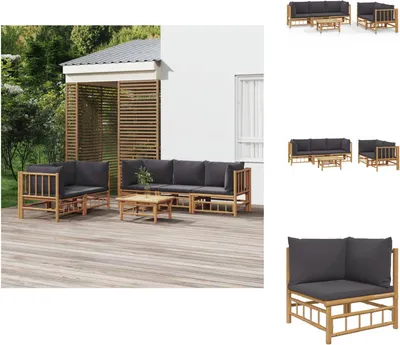 Produktbild von vidaXL 6-tlg. Garten-Lounge-Set mit Dunkelgrauen Kissen Bambus -  Gartenmöbel-Sets