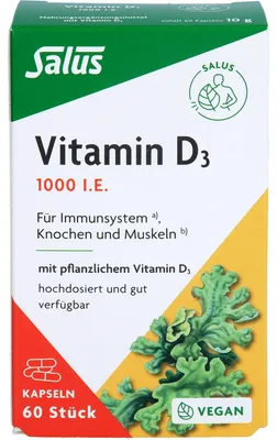 Produktbild von Salus Vitamin D3 1000 I.E. Kapseln für Immunsystem, Knochen und Muskeln, 60 St. Kapseln