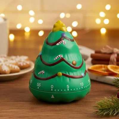 Productafbeelding van Mechanische keukentimer - 60 minuten eierklok - korte timer voor koken, bakken en dagelijks gebruik - ontwerp met kerstboommotief