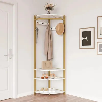 Image de Porte-manteau mural avec banc à chaussures et 6 crochets - Rangement multifonctionnel pour vêtements - Stable et gain de place
