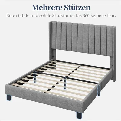 Produktbild von Yaheetech Polsterbett Bettrahmen Gepolstertes Bettgestell Stabiles Doppelbett Familienbett für Schlafzimmer Gästezimmer, 160 x 200 cm, Hellgrau