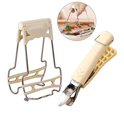 Produktbild von 2 Stück Topfheber Set Edelstahl, Kochplattenzange, Tellerheber mit Silikon rutschfest, Greifzange für heiße Schüsseln Teller Airfryer Zubehör