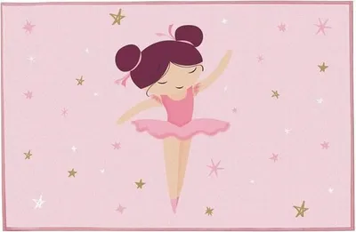Image de Tapis Enfant Danseuse Ballerine, 120 x 80 cm, Rose, Rectangulaire