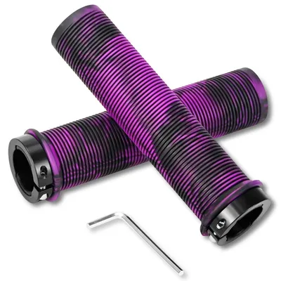 Immagine prodotto di Manopole per bicicletta, manopole per scooter, 22mm, gomma, alluminio, viola, ergonomiche, antiscivolo