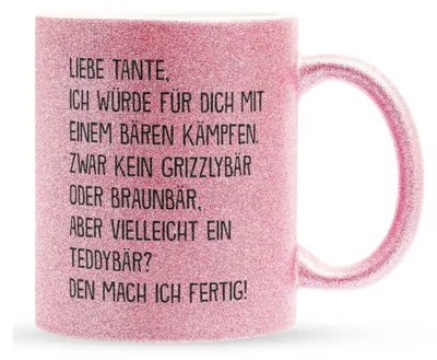 Produktbild von 22Feels Glitzertasse Pink Beste Tante Geschenk Geburtstag Spruch Weihnachten Kaffeetasse Frauen Muttertag Haferl Geschenkidee Bürotasse