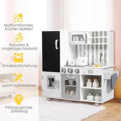 Zdjęcie produktu dla Kuchnia dla dzieci z tablicą i symulowanymi dźwiękami 83 x 32 x 80 cm biała