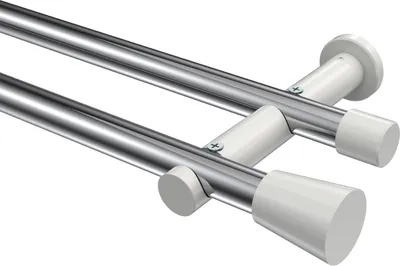 Produktbild von Interdeco Gardinenstange / Vorhangstange Chrom / Weiß, Typ Platon Sitra (Konus) ohne Ringe, 20 mm Ø 2-läufig, 180 cm