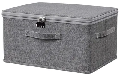 Produktbild von Abschließbare Box, 30 x 20 x 14 cm, mit Schloss, sichere Aufbewahrungsbox, ideal für Kleidung, Süßigkeiten und Wertsachen, grau.