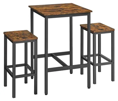 Immagine prodotto di Set da bar vintage con 2 sgabelli – salvaspazio – color marrone e nero, 60x60x90 cm