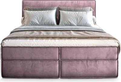 Produktbild von Masseno Boxspringbett PELLIO 140x200 cm Komplett-Set mit Bonell Matratze und Topper, Polsterbett mit Bettkästen -Lila, MONOLITH 62