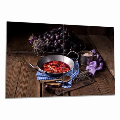 Produktbild von Wallario Herdabdeckplatte aus Glas, Größe 80 x 52 cm 2-teilig, Motiv Frisches Pflaumenkompott mit Gewüzen