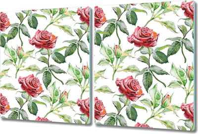 Produktbild von Herd-Abdeckplatte Glas Schneidebrett Ceranfeld-Abdeckung - 2x 40x52 cm - Rosen blumig