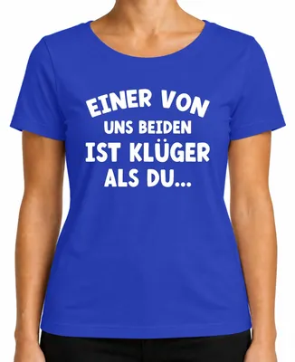 Imagen del producto de Camiseta para mujer con el texto: "Uno de los dos es más listo", diseño divertido y con humor, color azul, talla XXL