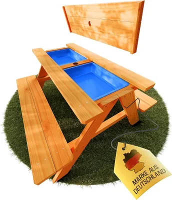 Imagen del producto de Conjunto de sillas para niños con mesa de juegos de madera lacada, ideal para uso en exteriores