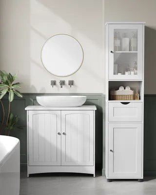 Produktbild von VASAGLE Badezimmerschrank, Badschrank, Hochschrank, Glastür, Badezimmermöbel