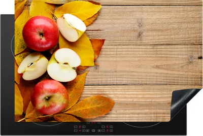 Produktbild von KitchenYeah© Herdabdeckplatte Apfel - Blätter - Herbst - Obst , 80x52cm, Küche Deko, Glaskeramikkochfeld Herdabdeckung, Abdeckplatte fùr Kochfeld