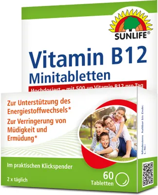 Produktbild von Sunlife Vitamin B12 500 µg Minitabletten hochdosiert 60 Tab.