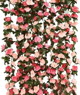 Produktbild von PolkaHome® 8 Stück 65,5 ft Blumengirlande, künstliche Rosen, Kunstblumen, Efeugirlande, UV-beständig, für Hochzeit