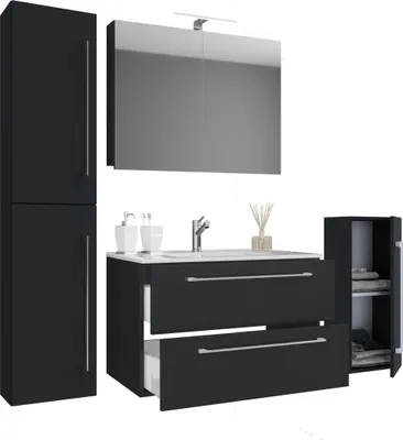 Produktbild von Badinos Badmöbel-Sets A 80 cm, Spiegelschrank Schwarz.