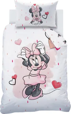 Produktbild von Minnie Mouse Babybettwäsche 100x135 + 40x60 cm 2 tlg., 100 % Baumwolle in Biber, süße Disney Minnie Maus Kinderbettwäsche mit vielen Herzchen in rosa / zartrosa, weiß & rot