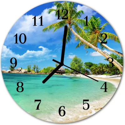 Produktbild von Glasuhr Wanduhr Küchenuhr Echt-Glas 30fi cm Strand Palmen grün