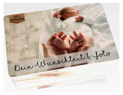 Produktbild von Holzkiste - Bild - Geschenkbox zur Geburt | Erinnerungsbox mit Foto und Text | Bilderbox zur Geburt | Aufbewahrungsbox für Schwangerschaft und Baby - 30 x 20 x 14 - Holz - für Foto