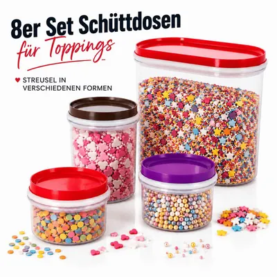 Produktbild von 8 Vorratsdosen Toppings Vorratsbehälter Lebensmittelbehälter Frischhaltedosen