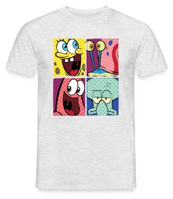Produktbild von Spreadshirt SpongeBob Schwammkopf Patrick Gary Thaddäus Männer T-Shirt, XXL, Grau meliert