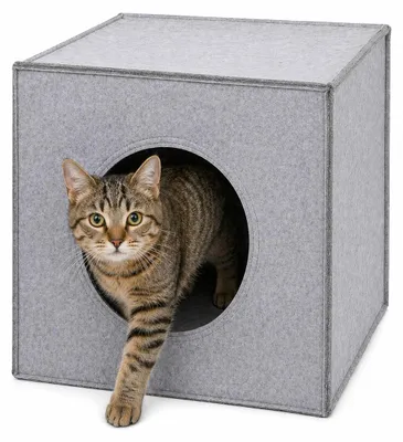 Image de lionto Cave à chat, étagère & lit pour chat en un, en feutre robuste, 33x37x33 cm, gris clair