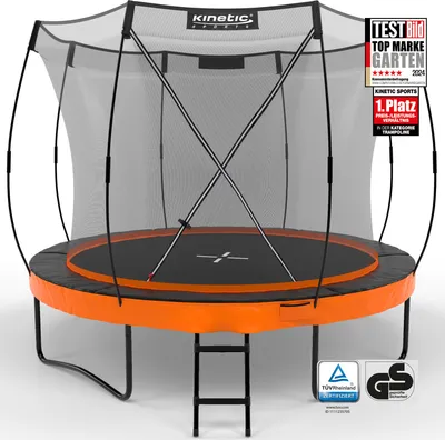 Produktbild von KINETIC SPORTS Trampolin Outdoor 305 cm 'Ultimate Pro' – Designed in Germany, Fiberglas Netzstangen, AirMAXX Technologie, Sunset Orange