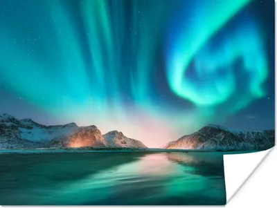 Produktbild von MuchoWow® Poster Nordlichter - Schnee - Reflexion - Norwegen 160x120 cm - Foto Plakat