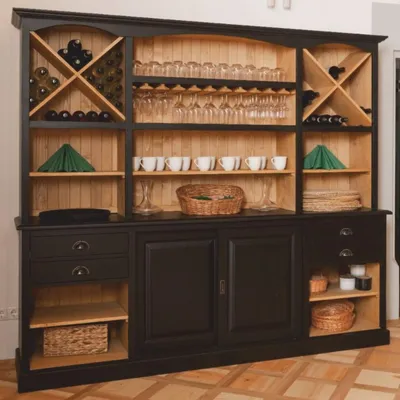 Produktbild von Casa Padrino Landhausstil Barschrank Schwarz / Naturfarben 240 cm - Bar Möbel