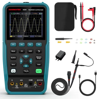 Produktbild von 3 in 1 Hand-Oszilloskop-Multimeter, Wellenform-Generator HO51 mit 3,5 „TFT-Oszilloskop, Auto-Kalibrierungsfunktion, Speicherfunktion, Multitester