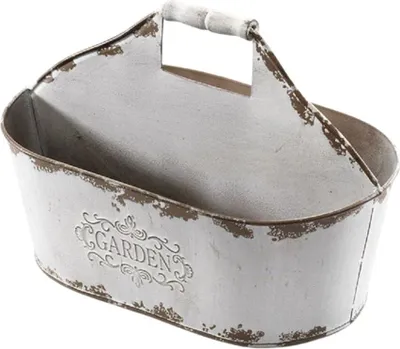 Produktbild von Pflanze Schale Topf Kübel Blumen Kräuter Töpfe Gefäß Metall Holzgriff Vintage