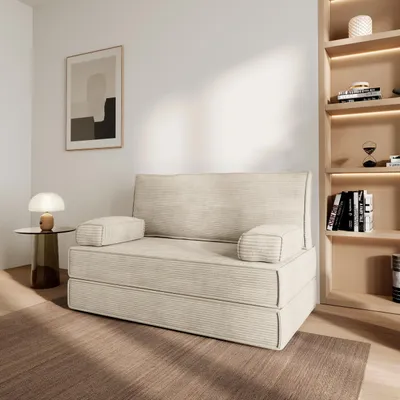 Produktbild von Masseno Schaumstoffsofa LADIA mit Schlaffunktion, Schlafsofa, Wohnzimmersofa, Couch, Sofa, Bettsofa, Kordstoff – Creme POSO 100