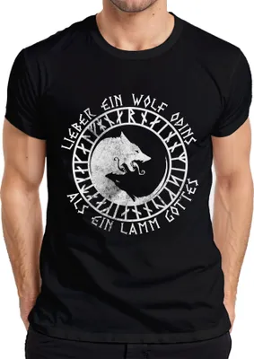 Produktbild von Lieber Wolf Odins als Lamm Gottes nordisch Runen Symbol Gothic Herren T-Shirt, Schwarz, XL