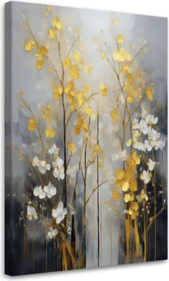 Produktbild von Leinwandbild Abstraktion Botanik Blumen 40x60 Feeby Grau bild für die wand bereit zum aufhängen