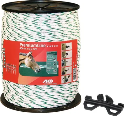 Produktbild von Weidezaunseil Premium Line weiß/grün 6,5 mm, 0,10 Ohm/m, 400 m