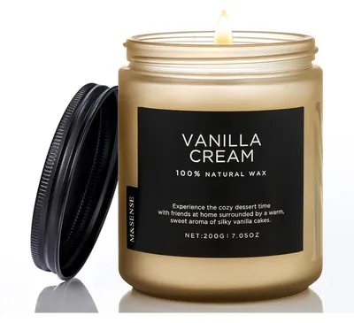 Productafbeelding van Geurkaars in glas, vanillecrème, 200g, sojawas, brandduur 50 uur