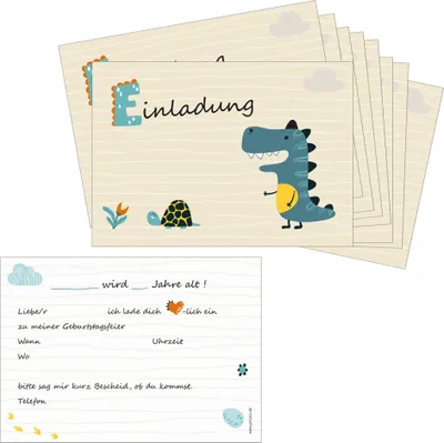 Produktbild von PRICARO Einladungskarten Kindergeburtstag, A6 "Dino", 10 Stück
