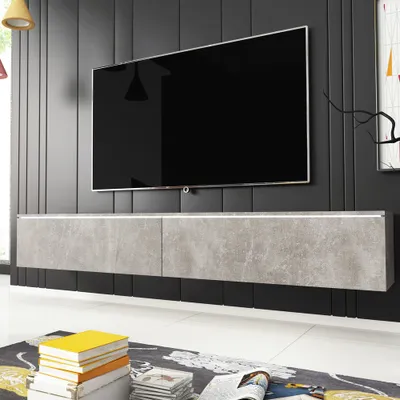Produktbild von Selsey - Fernsehschrank / TV-Lowboard KANE hängend/stehend in Beton-Optik mit LED, 180 cm